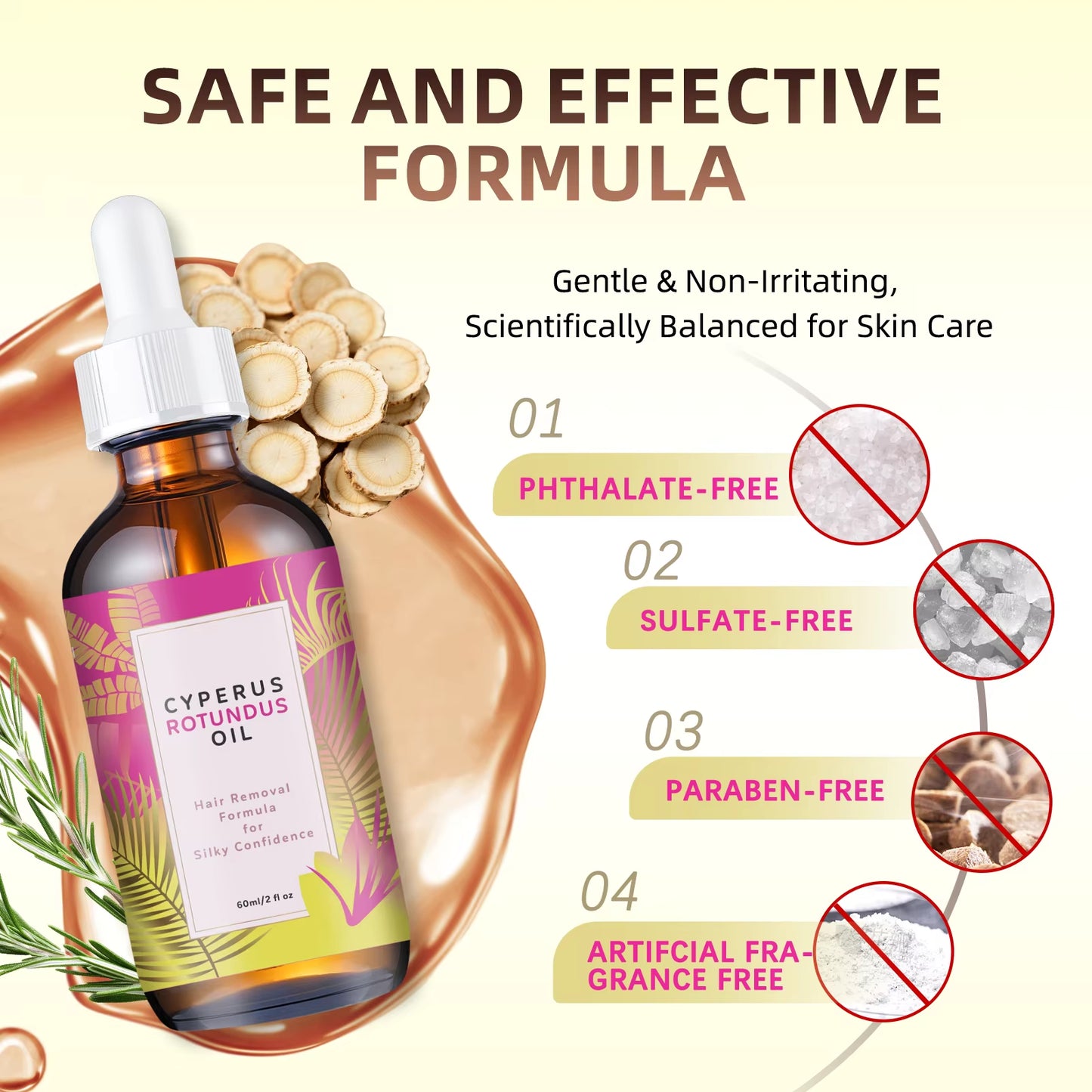 Multi-Action Hair Reduction Oil 60ml - Natural Jojoba and Almond Blend for Softer Skin and Reduced Hair Growth on Face and Body